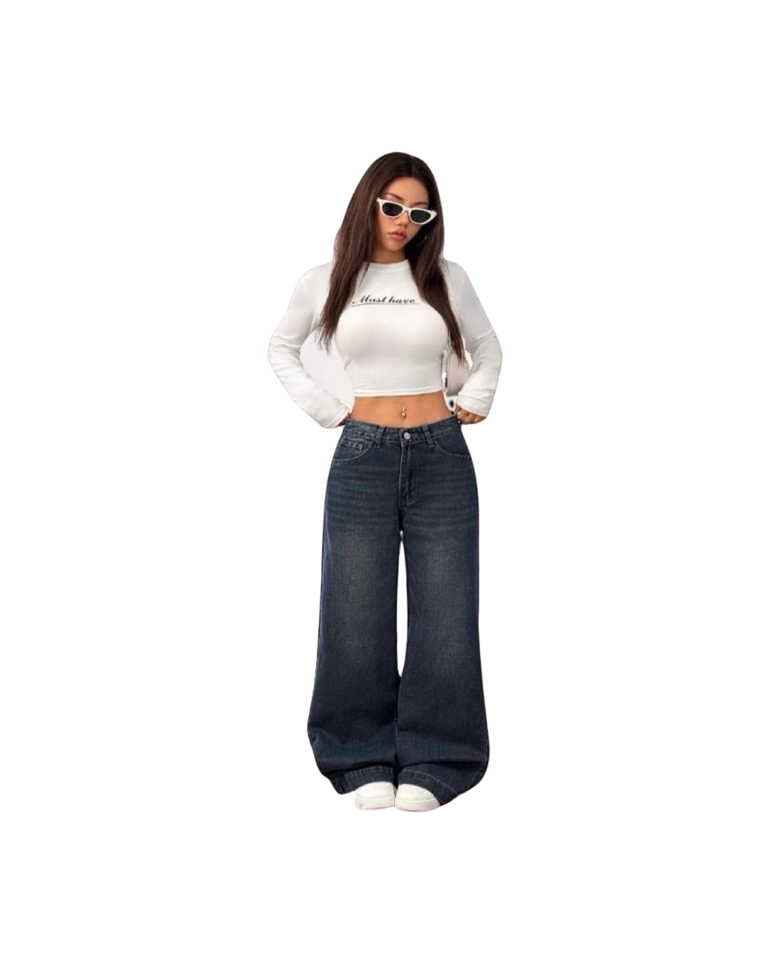 Ceylora Selection Wide-Leg Jeans, Dark Wash